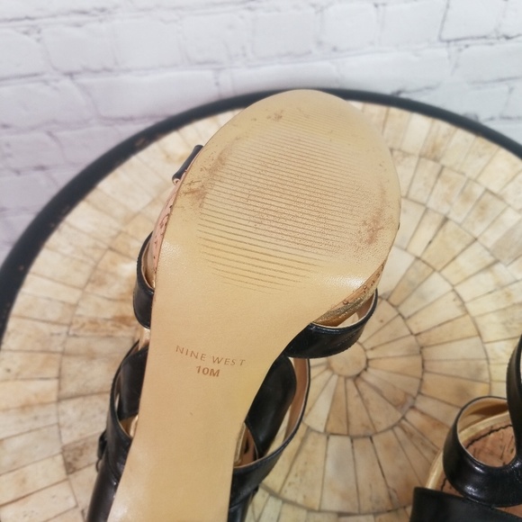 Nine West black & gold leather 5" heels size 10 M - Picture 2 of 8